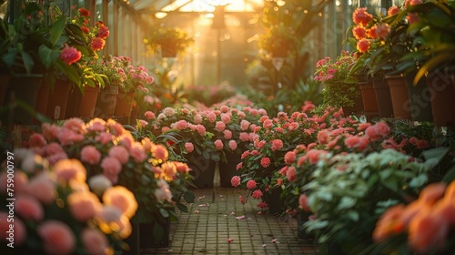 Lush Pink Flower-filled Greenhouse