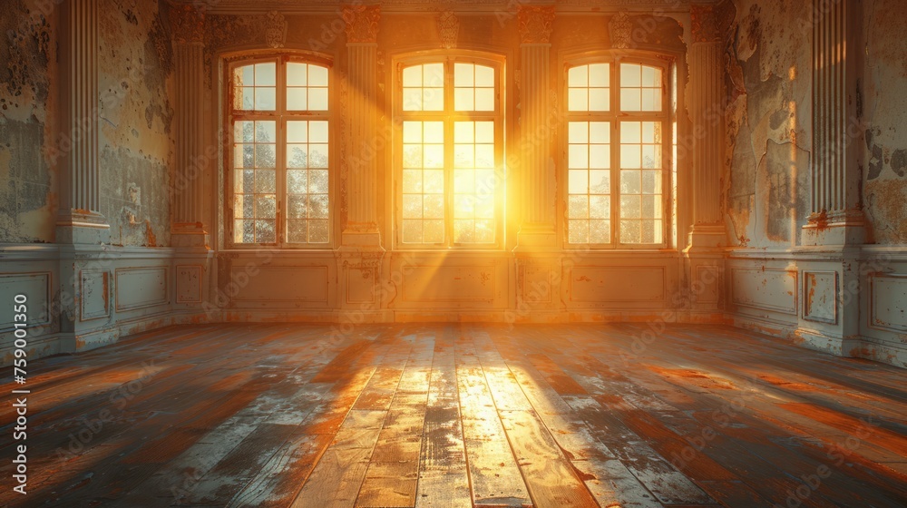 Sun Shining Through Windows in Old Building