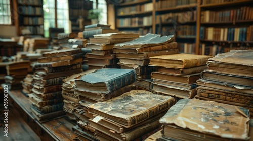 Numerous Books Arranged on Library Table
