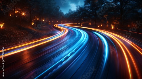 Busy Highway With Light Trails at Night