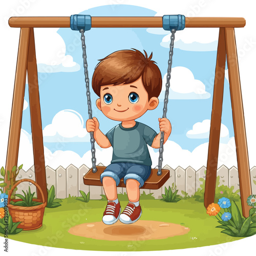 Little boy playing on swing vector illustration