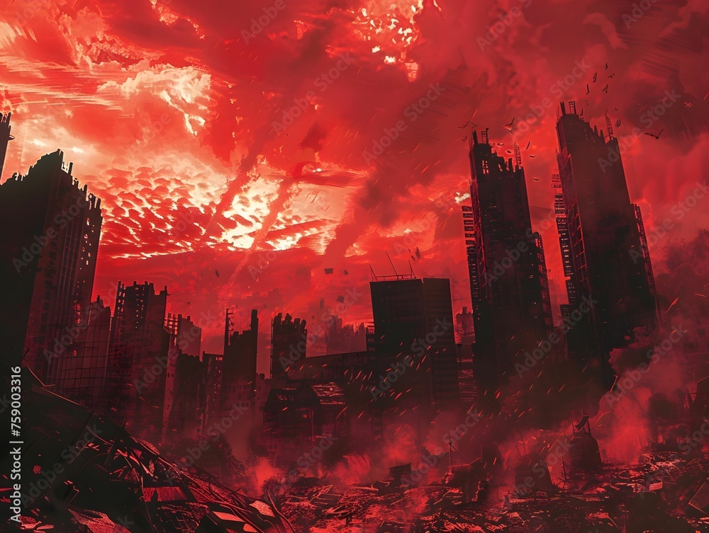 Sky turned red apocalyptic vision - obrazy, fototapety, plakaty 