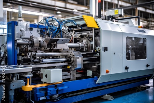 Obraz na płótnie Close-up Shot of an Advanced Injection Molding Machine Used for Crafting Intricate Plastic Components w salonie