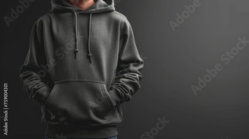 Man Wearing Black Hoodie Against Black Background