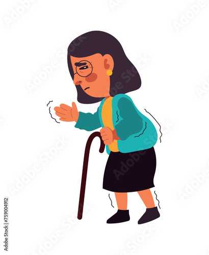 parkinson woman with cane
