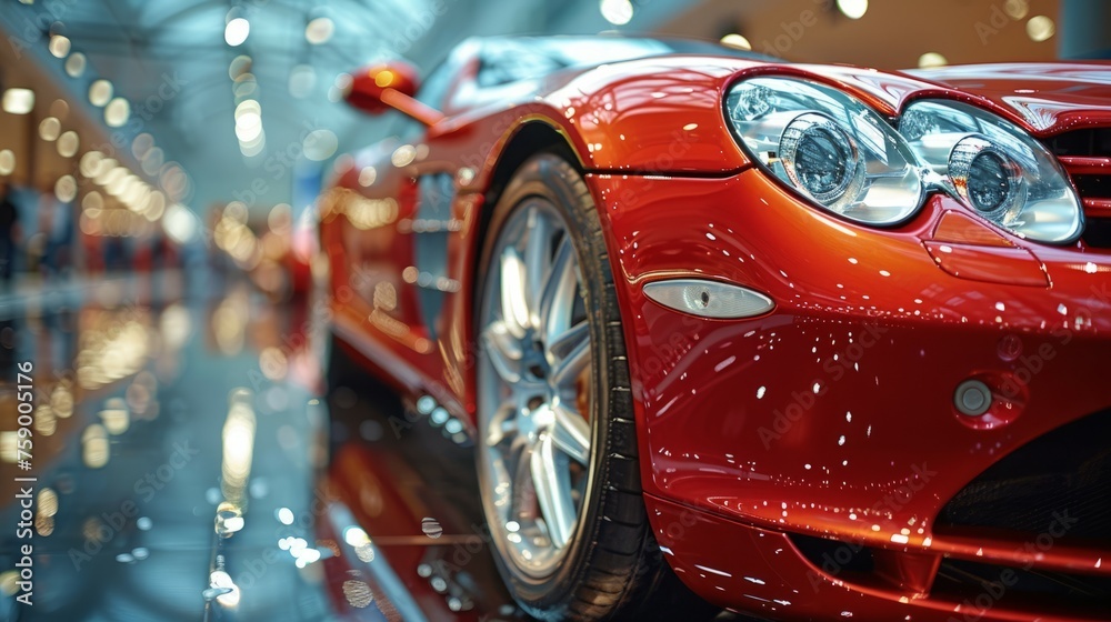 Stunning Red Sports Car Parked in Showroom