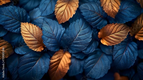 Cluster of Dark Blue and Gold Leaves