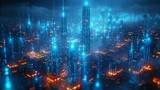 Illuminated Futuristic City at Night