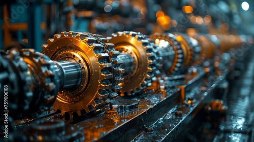 Row of Gears in Factory