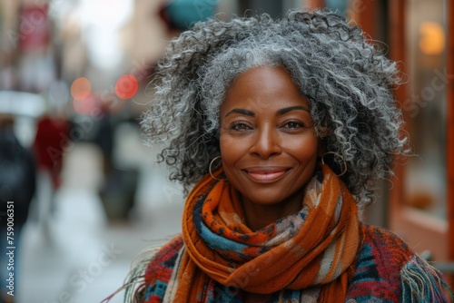 Woman With Grey Hair Wearing a Scarf