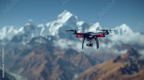 Remote Controlled Drone Flying Over Mountain Range