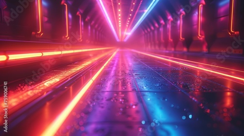 Person Walking Through Neon-Lit Tunnel