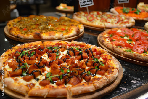 Gourmet Pizzas on Marble Counter