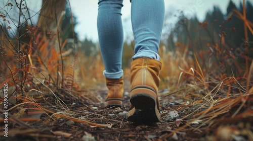 Walking in boots on a hike