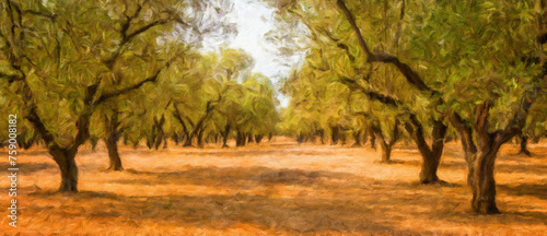 Creative illustration, vintage watercolor artistic design. Olive tree. Vintage design, natural background.