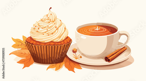 Pumpkin spice coffee with muffin. Season offer