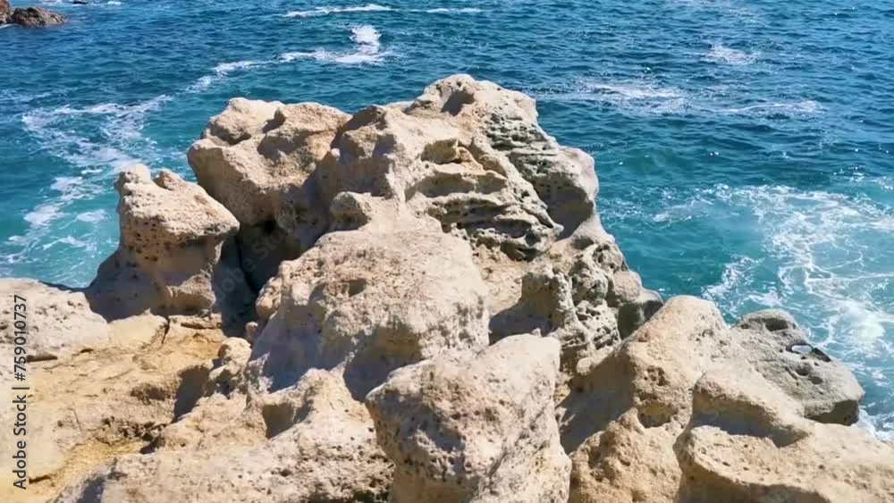 Beautiful rocks cliffs view waves at beach coast panorama Mexico. Beautiful rocks cliffs view waves at beach coast panorama Mexico.