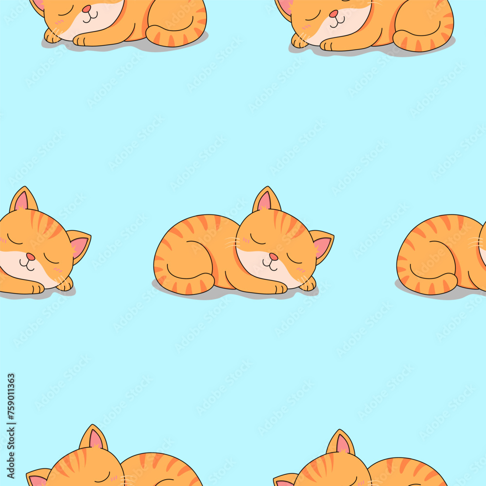 Fototapeta premium seamless pattern with the theme of a sleeping orange cat, in a flat design style