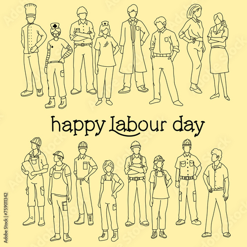 line art illustration of a man in work clothes on the occasion of international labor day