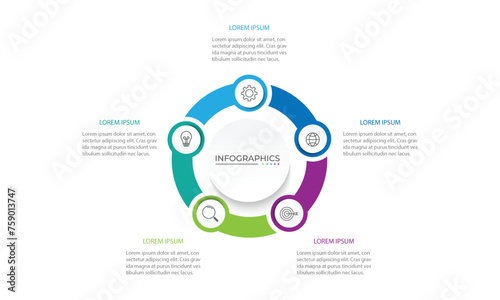 Vector infographic round chart template. 5 options