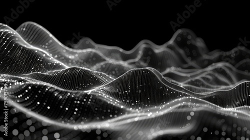 Abstract waves with moving points and lines. particle flow Illustration of cyber technology