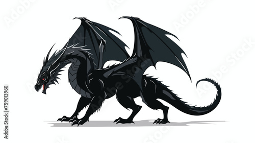 Vector black dragon silhouette flat vector