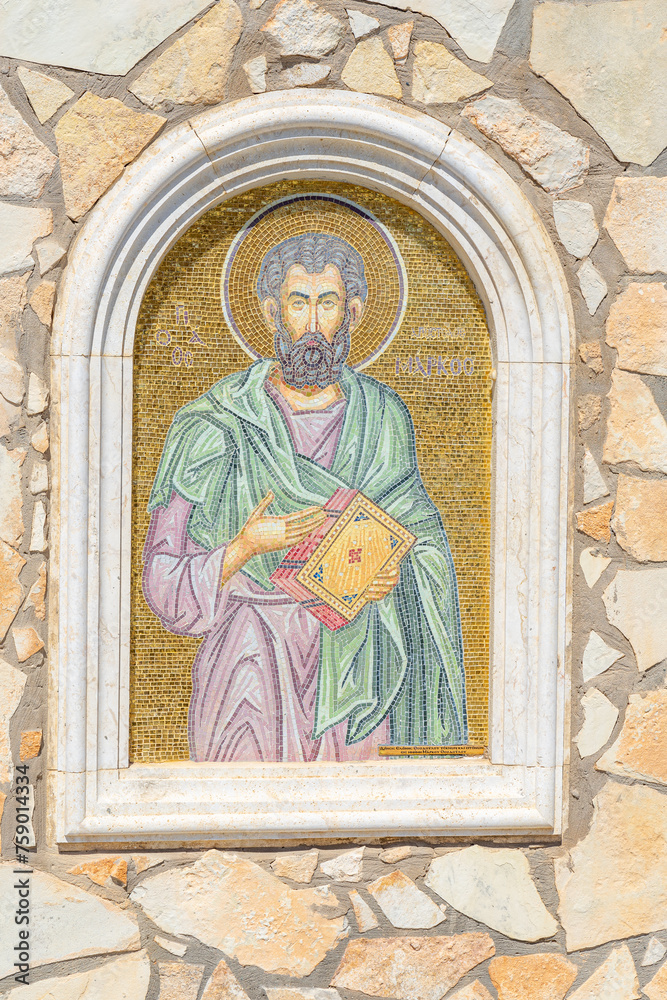 Representative figure of the Greek Orthodox Church of Ayia Napa. mosaics outside the church