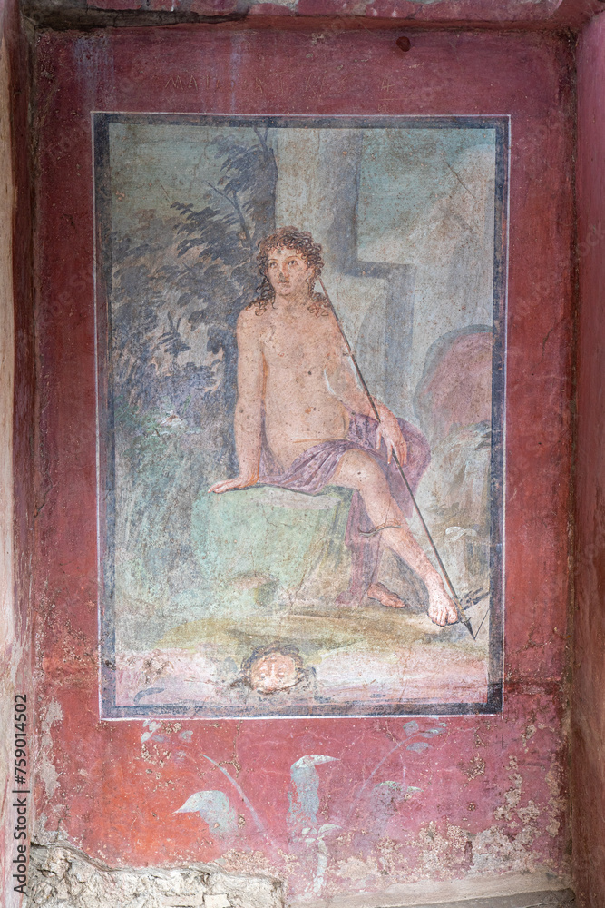 representation of human figures in paintings in the archaeological park of pompeii-naples-italy