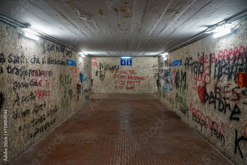 Underground tunnel for pedestrian train crossing of Sorrento railway station,Sorrento- italy.