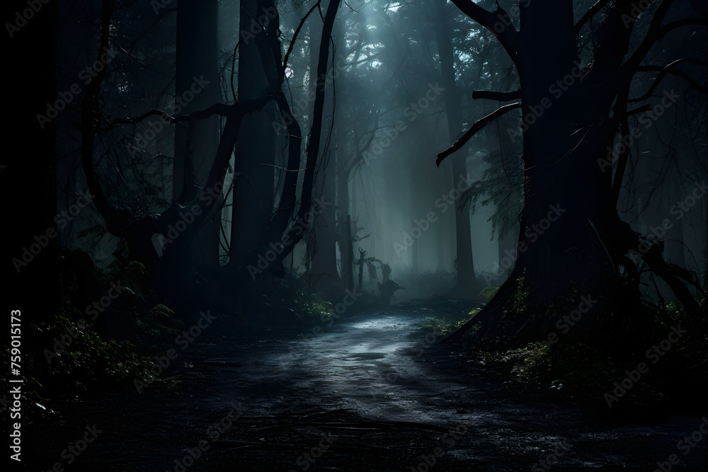 Mystical Silhouettes: The Enigma of a Dark Forest under the Veil of Night