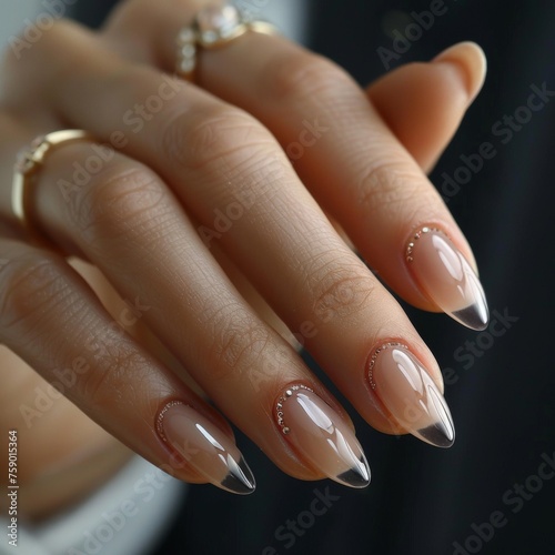 Woman's hand with transparent nail design