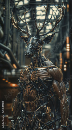 Deer Warrior Cyborg Cyberpunk Cinematic Concept Art Fantasy character V1 41