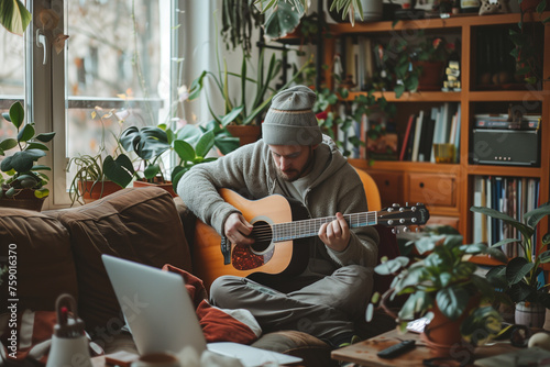 Man Playing Guitar on Couch