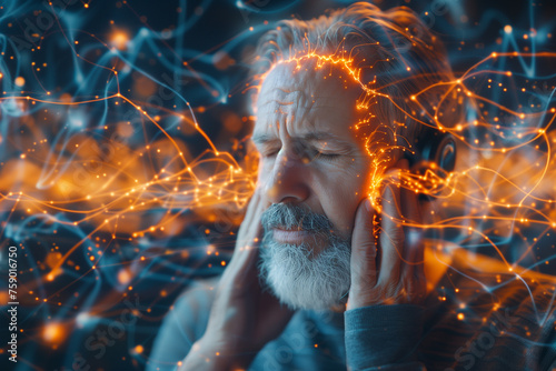 Man Talking on Cell Phone Surrounded by Lights