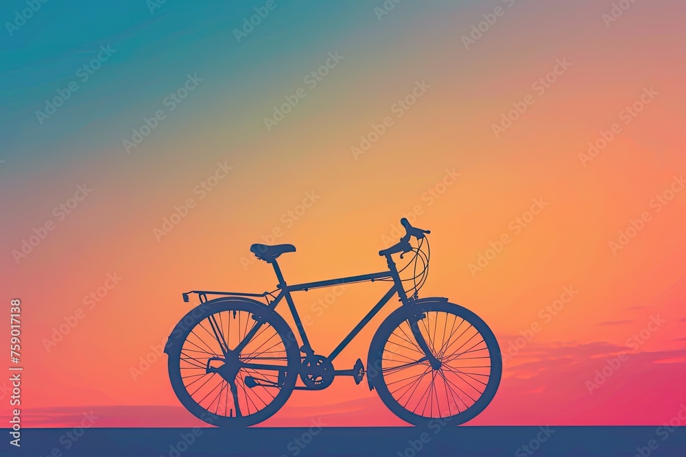Fototapeta premium A minimalist depiction of a bicycle silhouette against a sunset-colored gradient