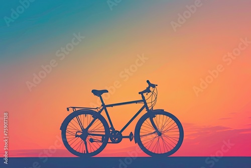 A minimalist depiction of a bicycle silhouette against a sunset-colored gradient