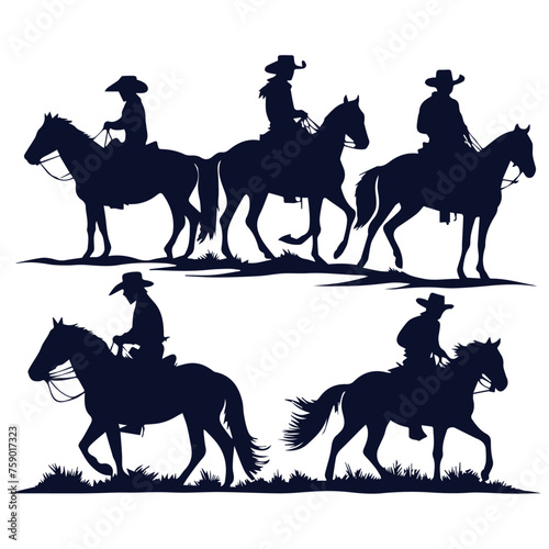 cowboys on a wild horse silhouette collection
