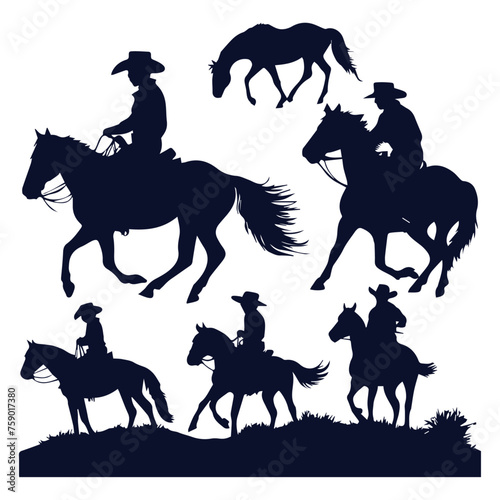 cowboys on a wild horse silhouette collection