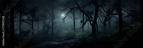 Mystical Silhouettes: The Enigma of a Dark Forest under the Veil of Night