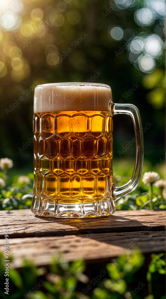 Large mug of beer on clover background