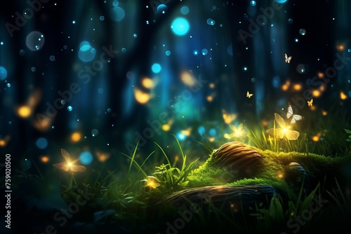 Create a sense of wonder with a bokeh background of fireflies dancing in a moonlit forest. 