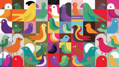 Flat Design Vector Illustration of Birds in Various Poses 