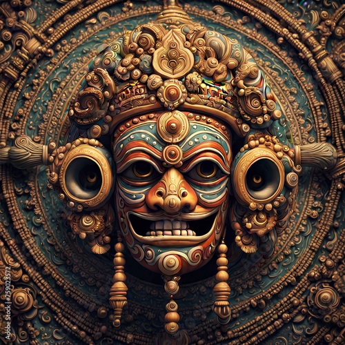 A traditional art of face mask, ofter worshiped as rural  demigod  photo