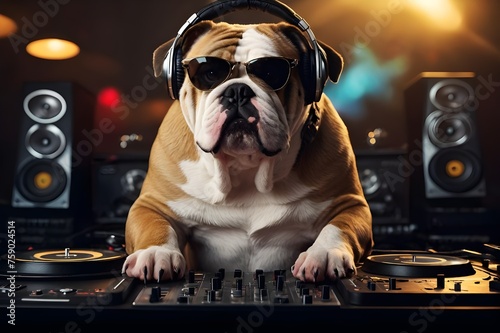 Dog DJ on the decks in a nighclub