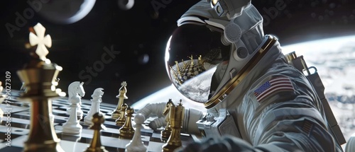 Zero-gravity chess challenge astronauts pitted in a battle of wits a scene from an epic space odyssey photo