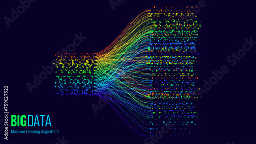 BIG DATA Machine Learning Algorithms. Data Sorting Rainbow Graph. Computer Science Concept. Big Data Analytics Stream. Information Classification. Vector Illustration.