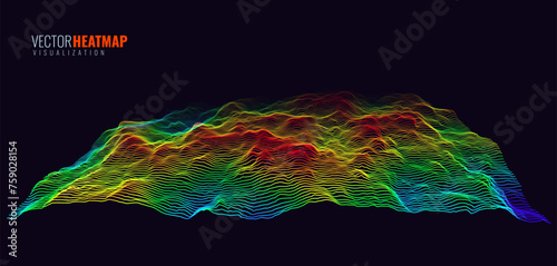 Heat Map Background. Infrared Thermal Camera Landscape Scan. Temperature Scanner Radar Global Warming Concept. Geology Gradient Topographic Grid Terrain. Vector Illustration. photo