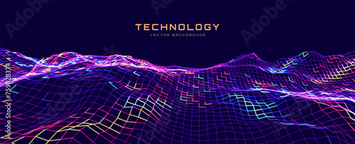 Hi Tech Network Connection Grid. 3D Technology Style Baner Design. Technology Vector Illustration. Futuristic Design for Technology or Science Event. photo