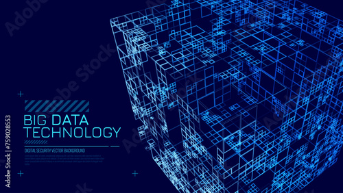 Big Data Storage Technology. Abstract Data Cube Background. Modern Technology Banner. Information Server. Data Science Computer Science Algorithms Vector Illustration.