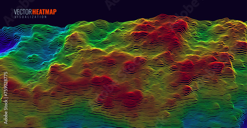 Heat Map Background. Infrared Thermal Camera Landscape Scan. Temperature Scanner Radar Global Warming Concept. Geology Gradient Topographic Grid Terrain. Vector Illustration.